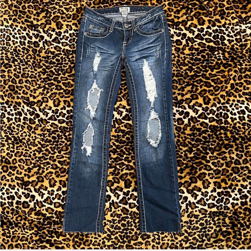 Mudd Blue Boot Cut Jeans with Distressed Details